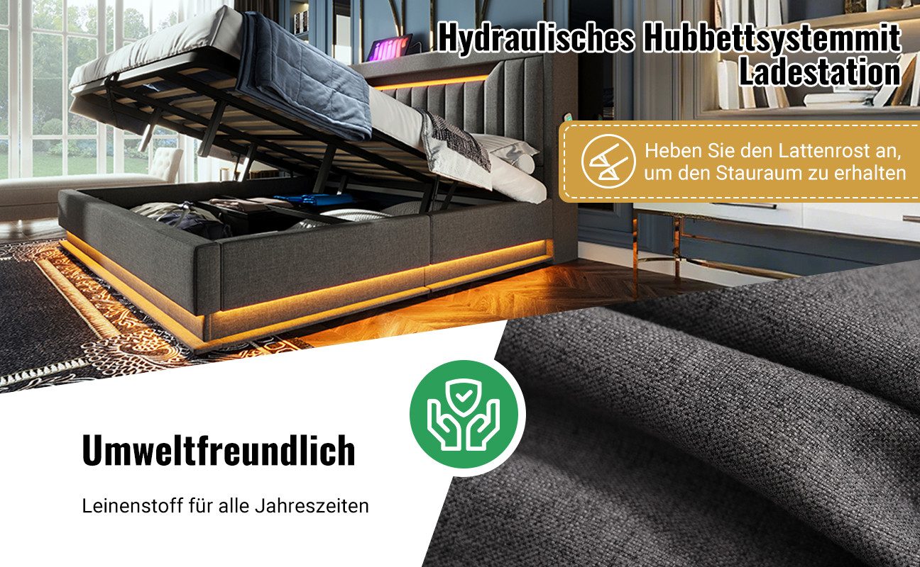 MODFU Polsterbett mit Stauraum LED Beleuchtung günstig online kaufen