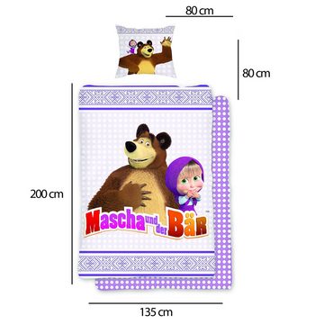 Kinderbettwäsche Mascha und der Bär Kinder-Bettwäsche Freunde Linon / Renforcé, BERONAGE, 100% Baumwolle, 2 teilig, 135x200 + 80x80 cm
