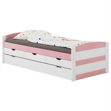 IDIMEX Funktionsbett JESSY, Bett mit Stauraum Kiefer massiv weiß/rosa Jugendbett Gästebett Bett 90