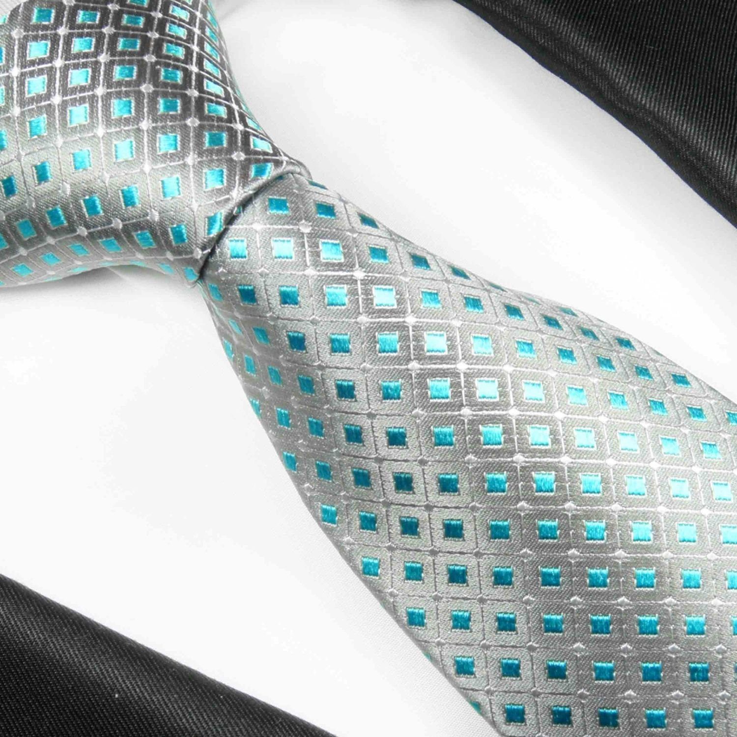 Herren Schmal Seidenkrawatte Krawatte Seide 100% (6cm), türkis Malone 2059 Paul Schlips modern gepunktet Designer silber