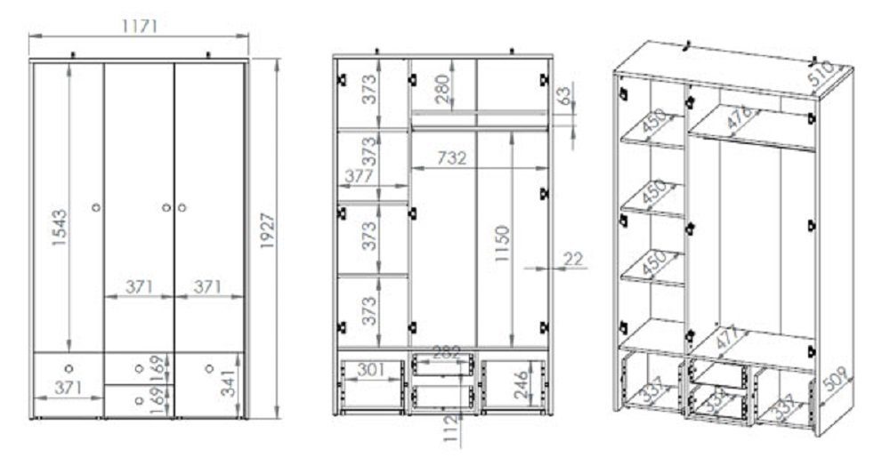 Feldmann-Wohnen Kleiderschrank ELMO cm cm x weiß 193 B/T/H: cm (Schrank) 117 51 wählbar x - Farbabsetzung