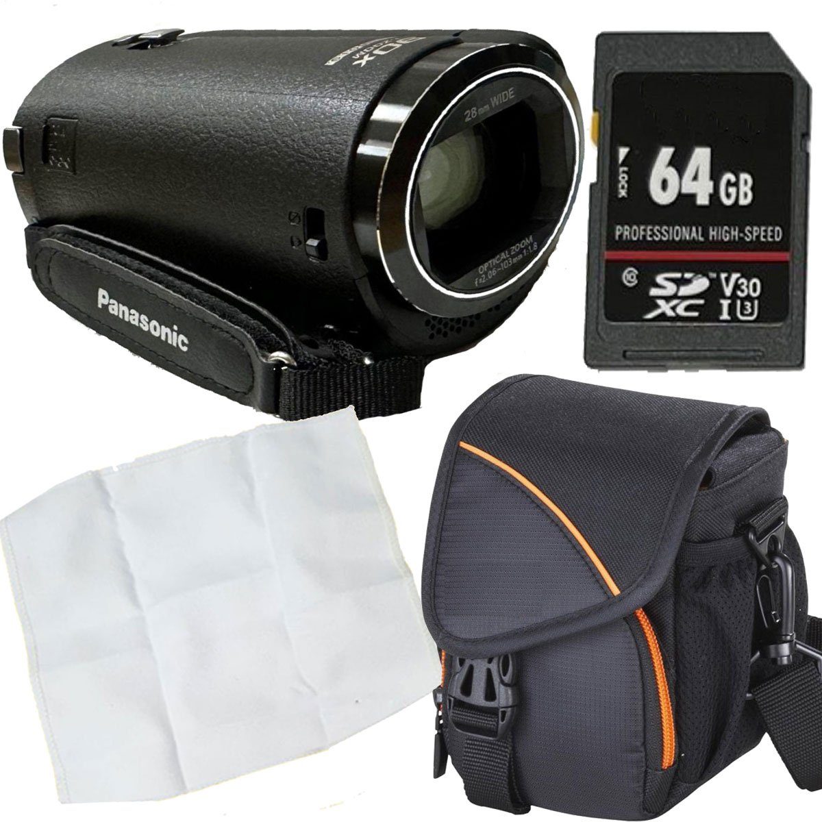 Panasonic HC-V380EG-K Full HD Camcorder+Tasche+Tuch+64 GB Camcorder