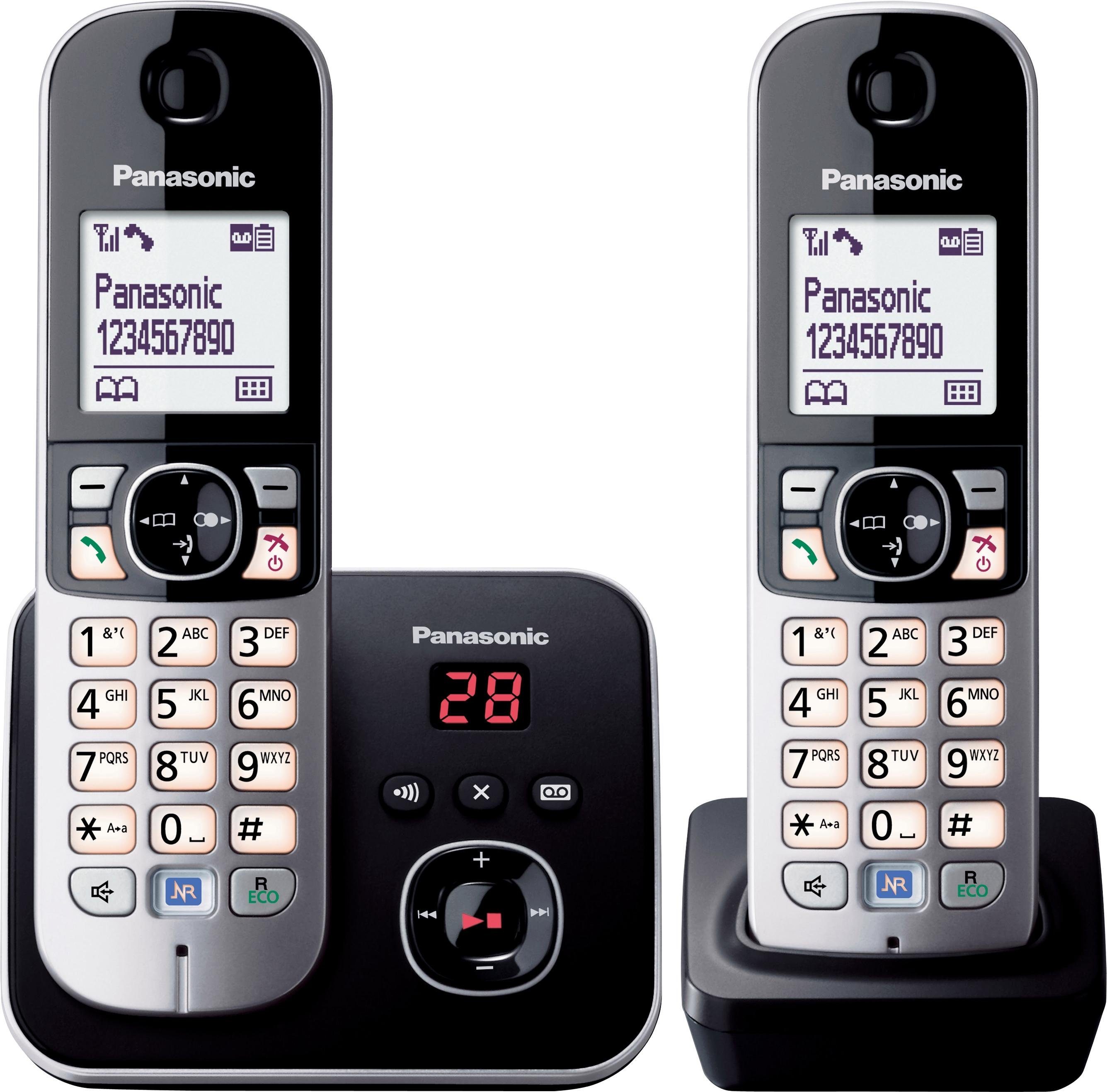 Panasonic KX-TG6822G Schnurloses DECT-Telefon (Mobilteile: 2, mit Anrufbeantworter, Nachtmodis, Freisprechen) silberfarben