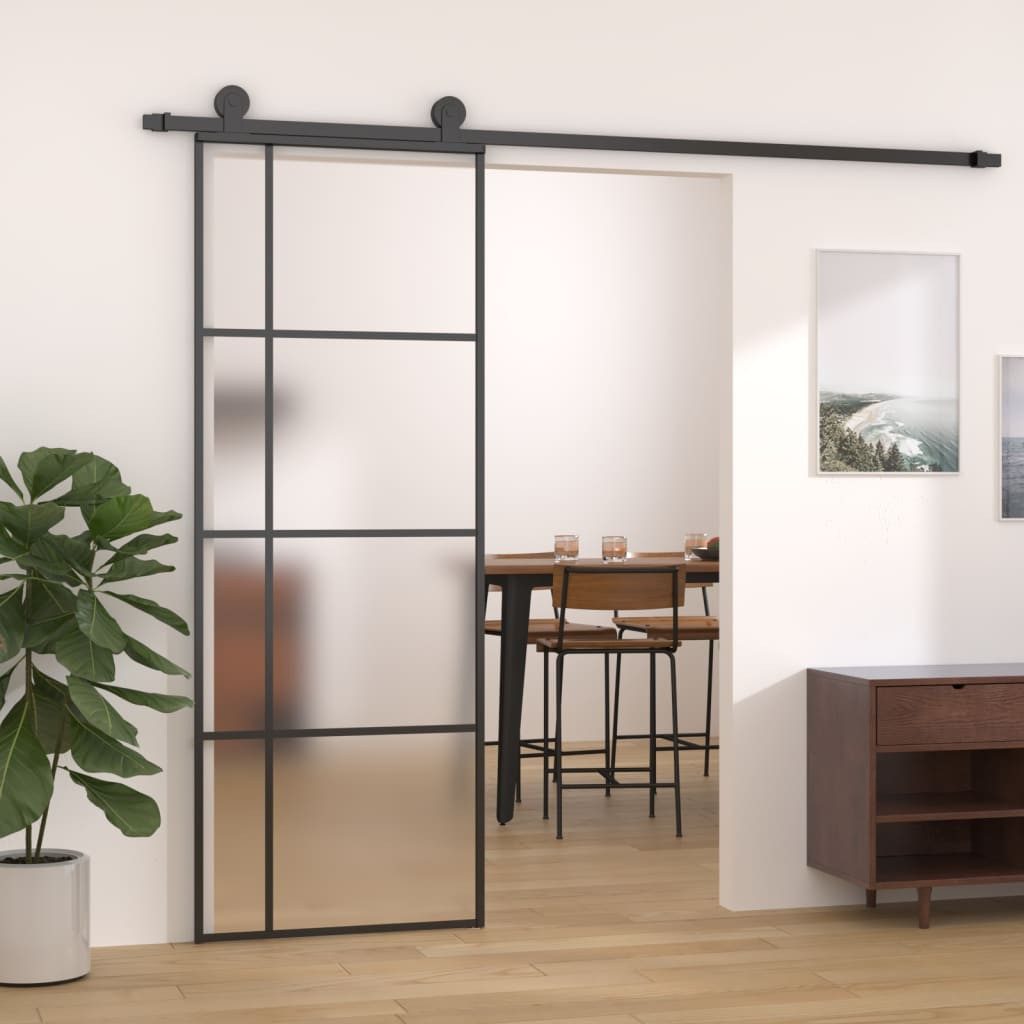 vidaXL Zimmertür 76 x 205 cm Schiebetür ESG-Glas und Aluminium mattiert 90x205 cm Schwa