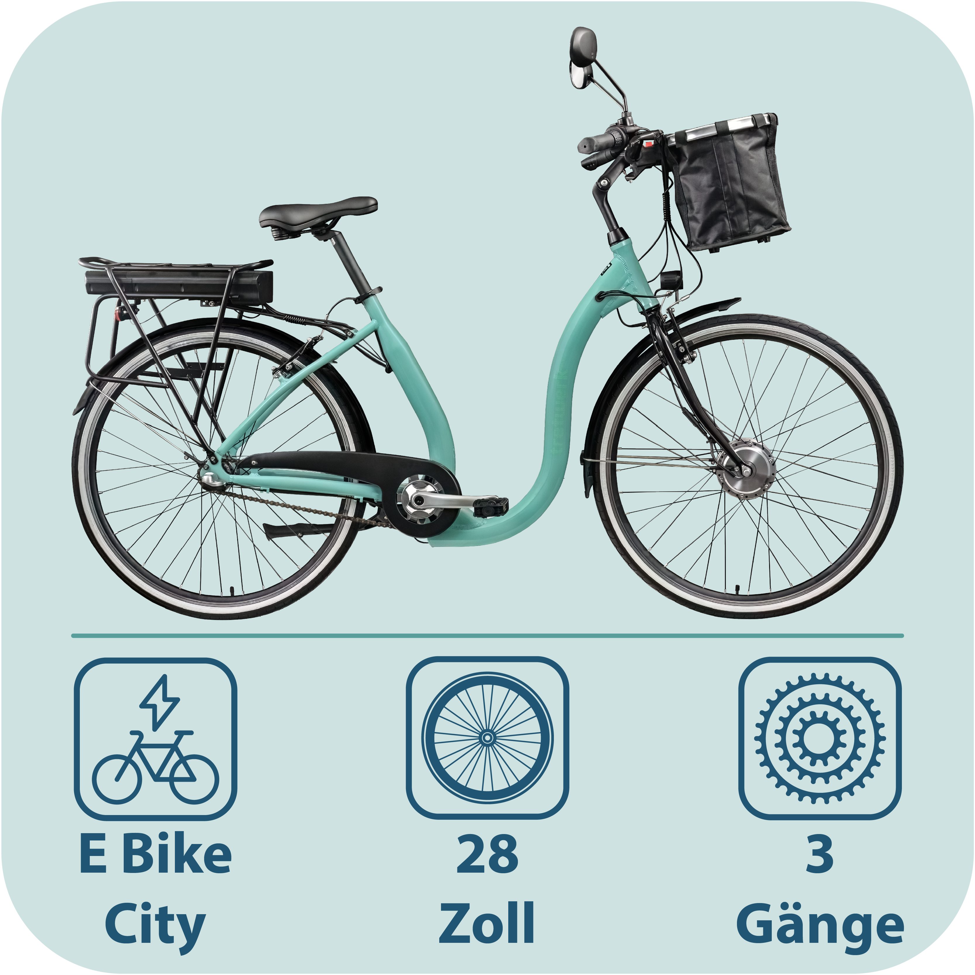 Tretwerk E-Bike Cityrad Linea, 3 Gang, Nabenschaltung, Frontmotor, 374 Wh, tiefer Einstieg