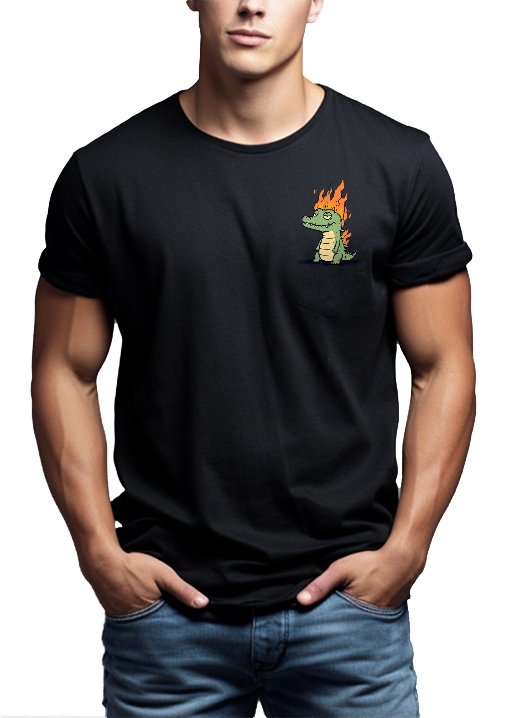 MAKAYA T-Shirt Drachen Printshirt für Männer – mit kleinem Krokodil-Logo (Schwarz, Weiß, Blau, Grün, Grau, Gelb, Hellgrün, Lila, S, M, L, XL, XXL, XXXL, XXXXL, XXXXXL) Baumwolle