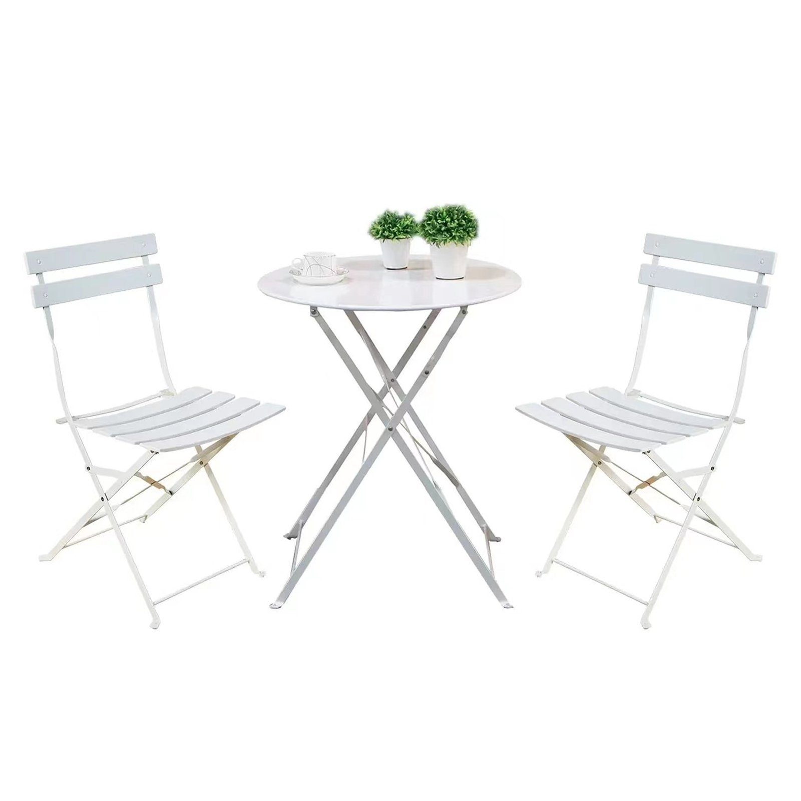 HTI-Living Sitzgruppe Bistroset 3-teilig Cavo Weiß, (Set, 3-tlg., 1 Tisch, 2 Stühle), Klapptisch Klappstühle 2 Personen Balkonmöbel