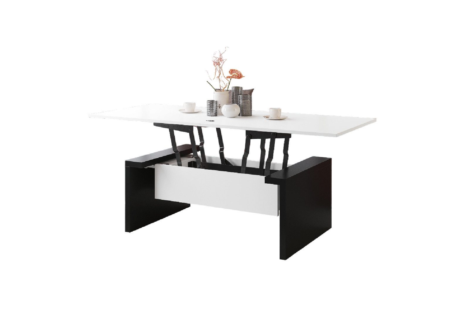 designimpex Couchtisch Space Weiß-Schwarz matt höhenverstellbar günstig online kaufen