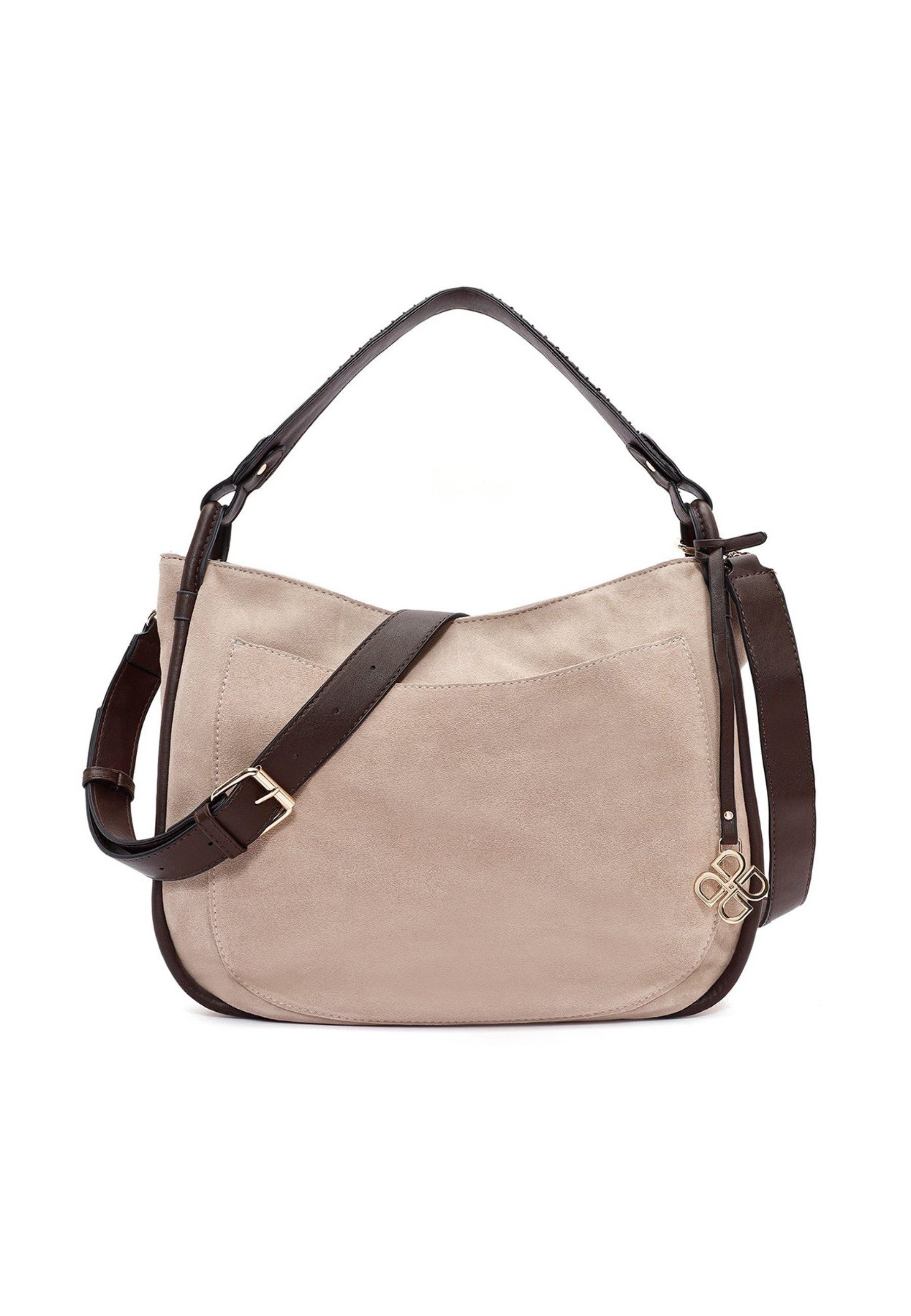 Derimod Umhängetasche Schultertasche aus Kunstvelours, Kunstleder, Schulterriemen, Groß