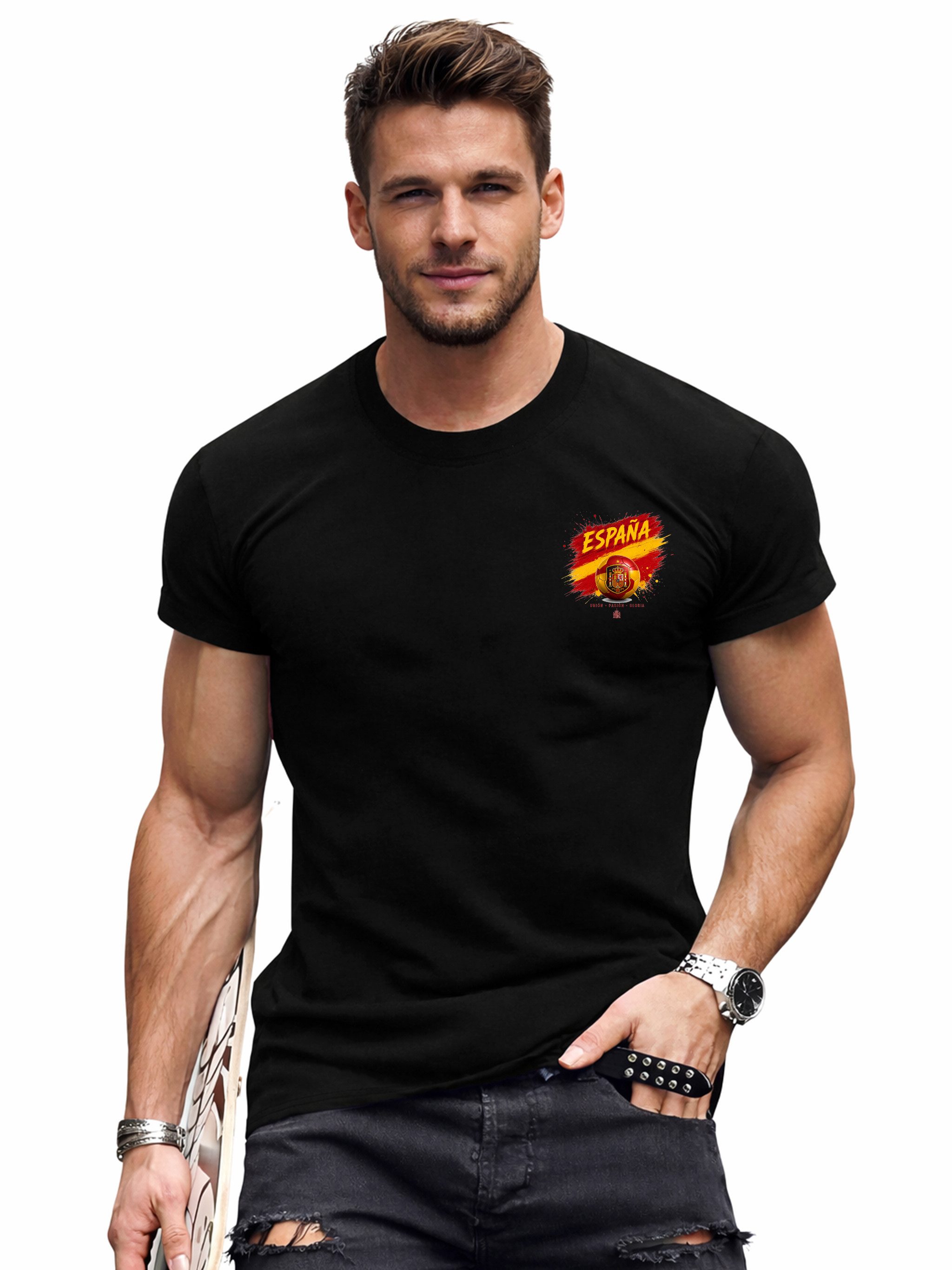 RMK T-Shirt Herren Shirt Rundhals Fußball España Spanien WM 100% Baumwolle