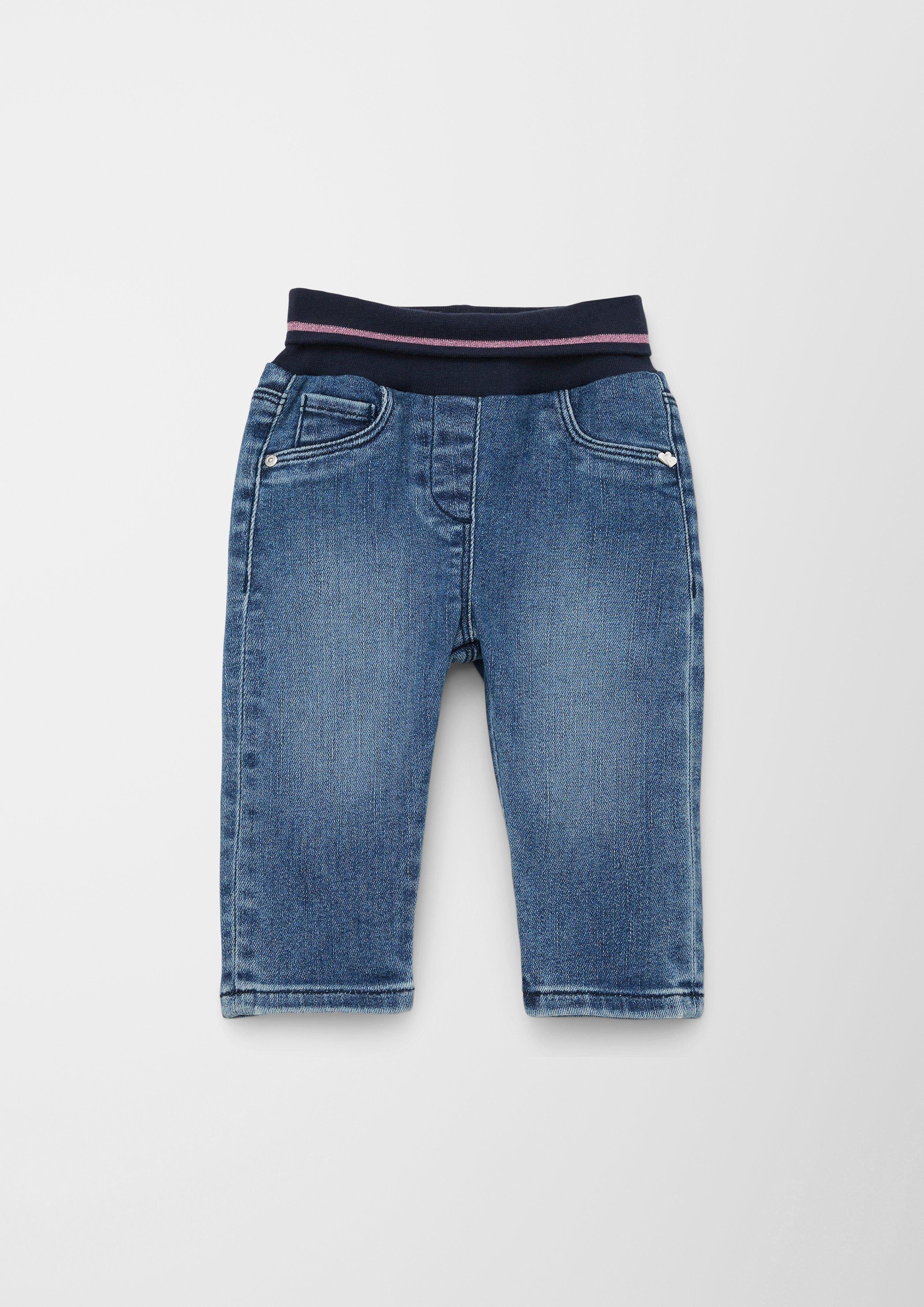 s.Oliver Stoffhose Jeans / Regular Leg Waschung, Rise Straight Fit Glitzer, / High / Kontrast-Details