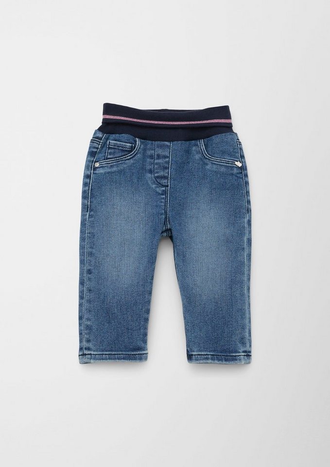 s.Oliver Stoffhose Jeans / Regular Fit / High Rise / Straight Leg Waschung,  Glitzer, Kontrast-Details