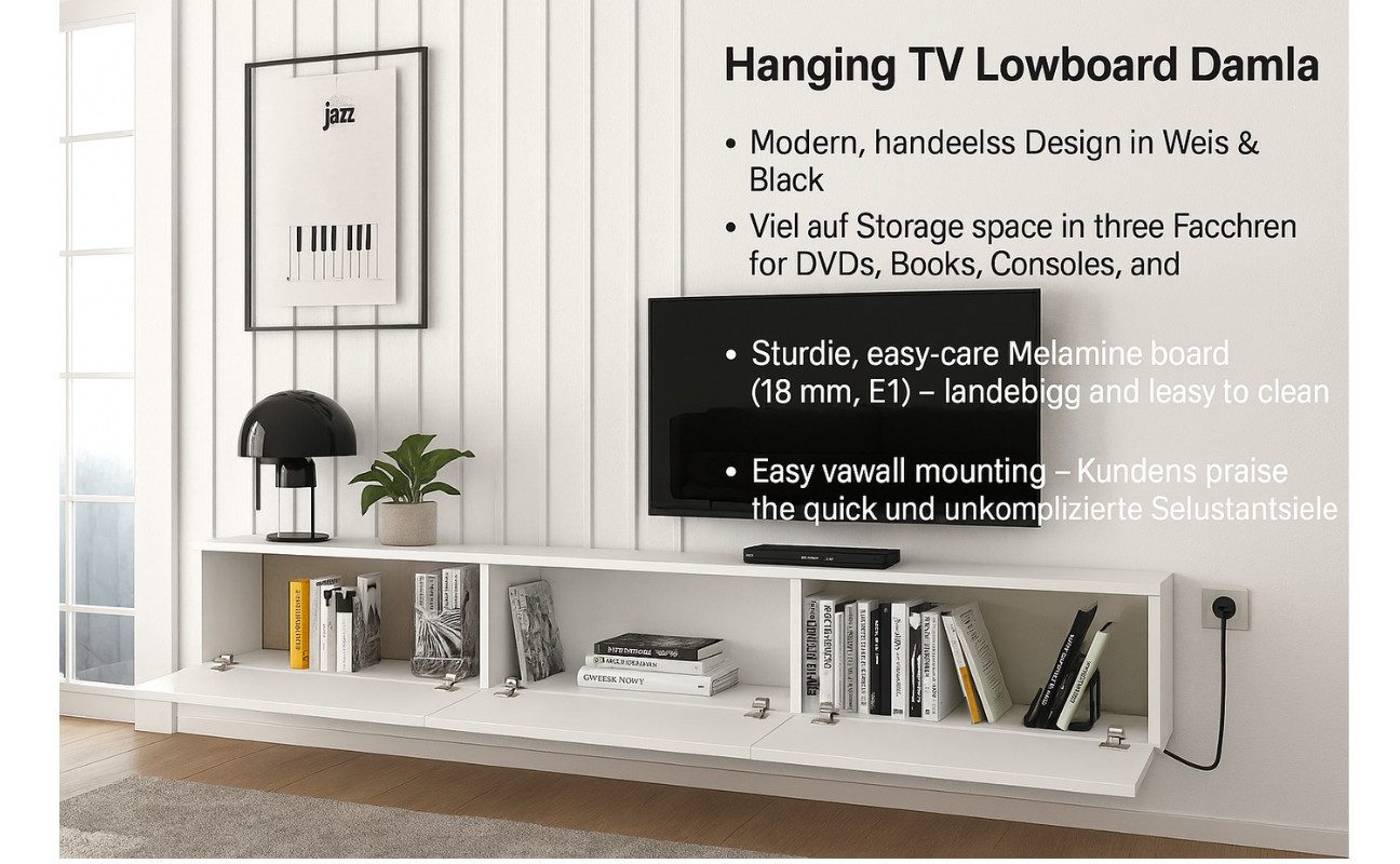 ibonto Lowboard Hängendes TV Board mit Stauraum – Design Sideboard für Wohnzimmer"