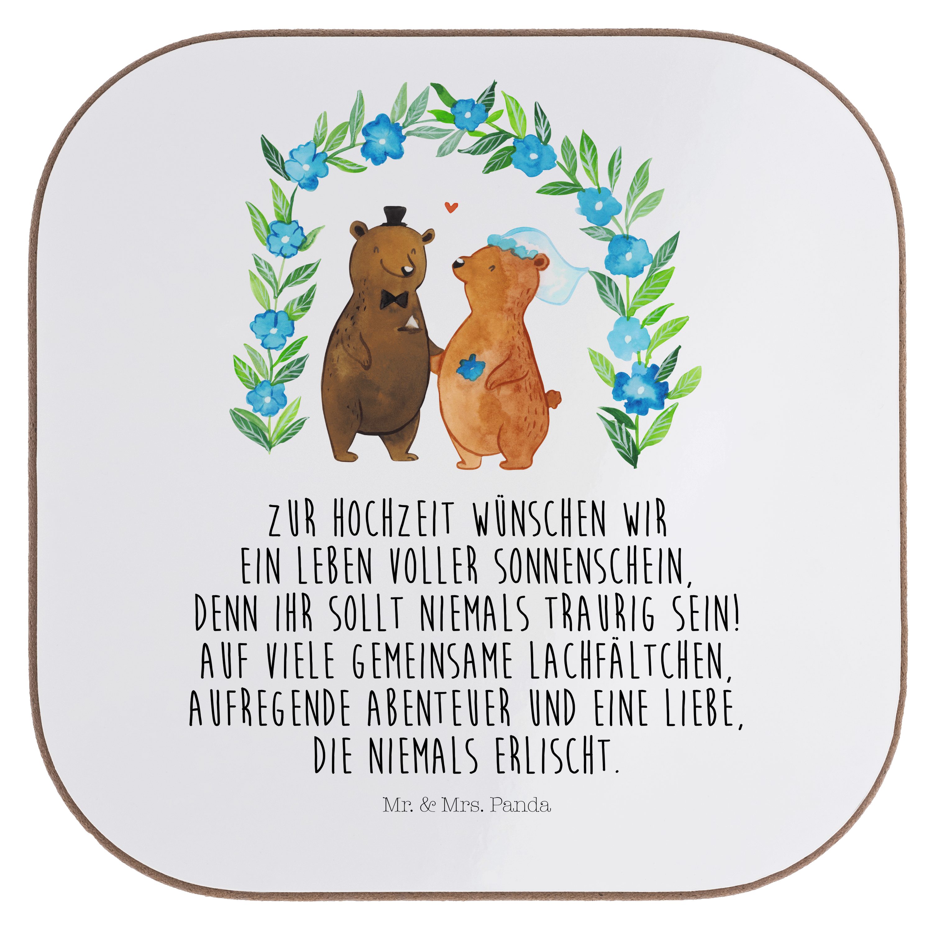 Mr. & Mrs. Panda Getränkeuntersetzer Hochzeit Bären - Weiß - Geschenk, Getränkeuntersetzer, Hochzeitstag, 1-tlg.