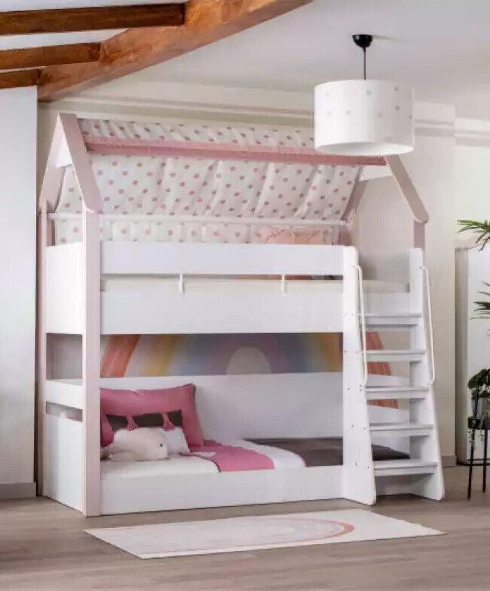 Etagenbett Hochbett aus Holz in Rosa mit sicherer Konstruktion für Kinderzimmer