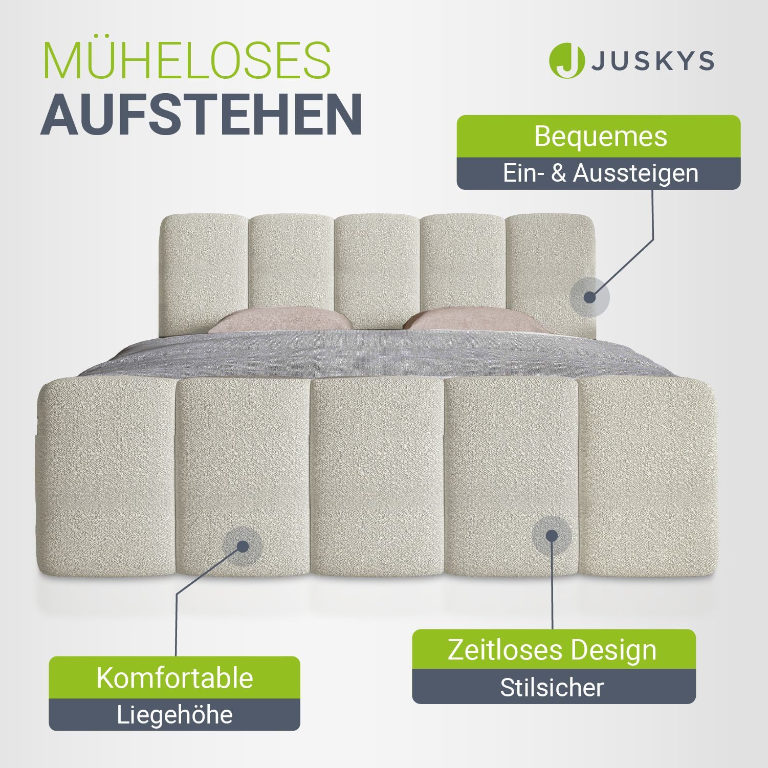 Juskys Boxspringbett Manitoba, Bett mit Federkernmatratze, Topper und gepolstertem Kopfteil