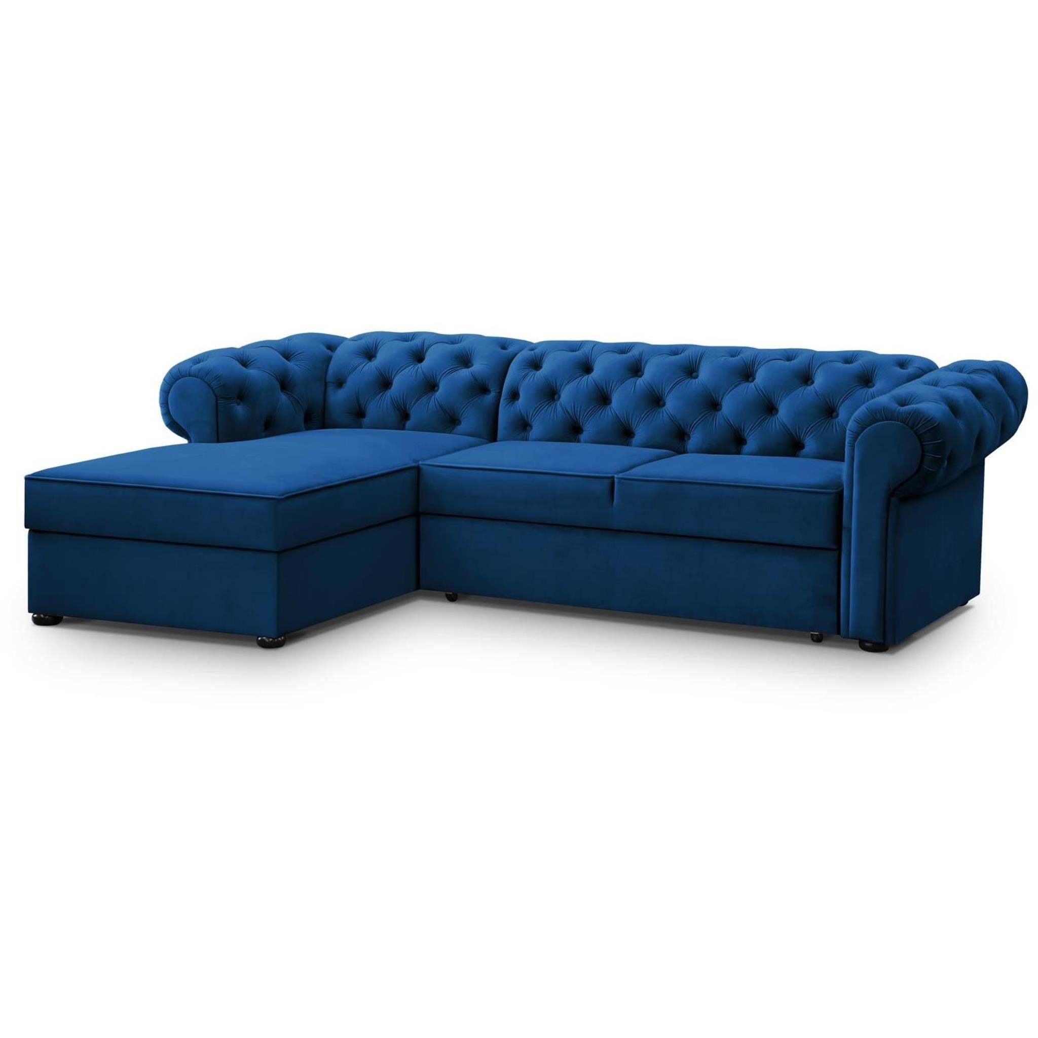 stilvoll mit Corner Sofa Marineblau aus Polsterecke Beautysofa 09) Chester, Relaxfunktion, Bettkasten (kronos Velours, mit