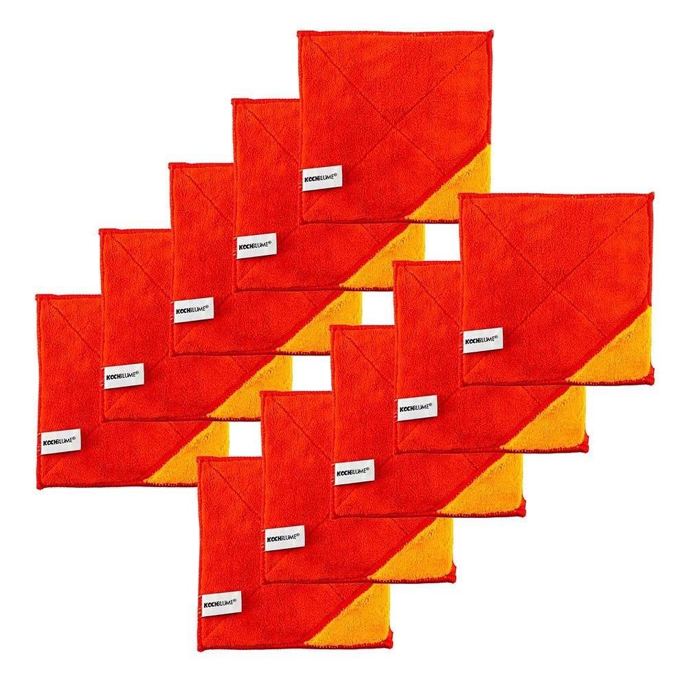 Kochblume Geschirrtuch Microfasertuch 18 x 18 cm, (Spar-Set, 10-tlg), 800g/m² Qualtität rot/orange