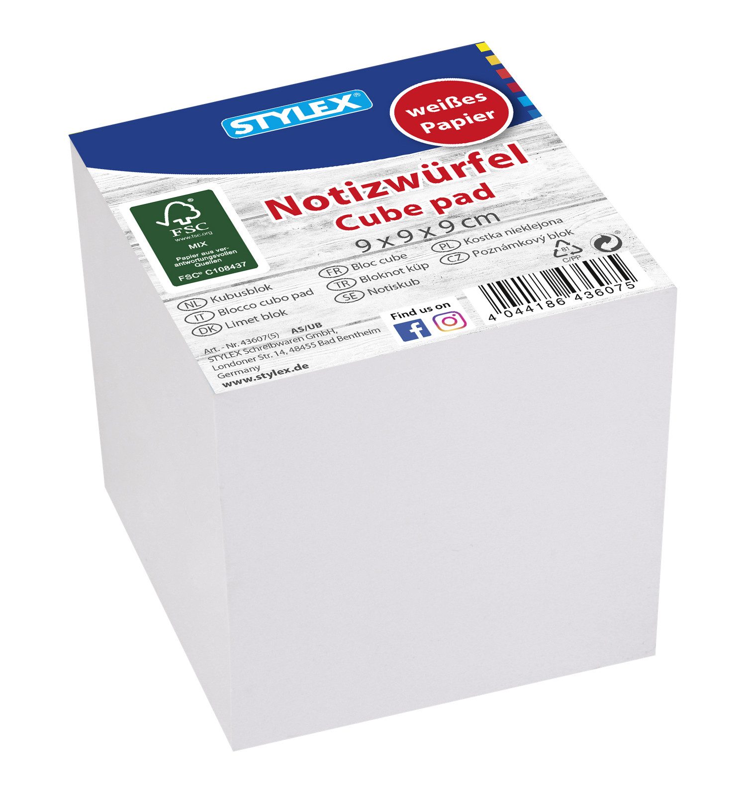 Stylex Schreibwaren Notizzettel Notizwürfel / 90 X 90 X 80 mm / mit 850 lose Notizzettel