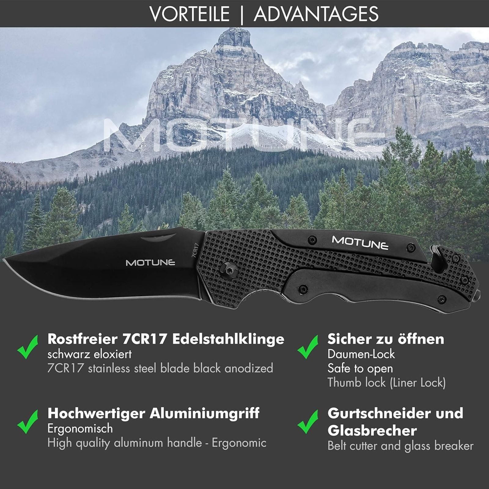 BURI Taschenmesser Klappmesser 3in1 Taschenmesser Outdoor Messer Zweihandmesser Edelstahl