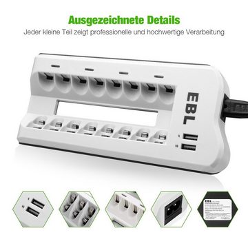 EBL Akku ladegerät inkl. 8X AA 2800mAh mit 2 USB Prot ladegerät,AA,NI-MH Batterie-Ladegerät (1-tlg)