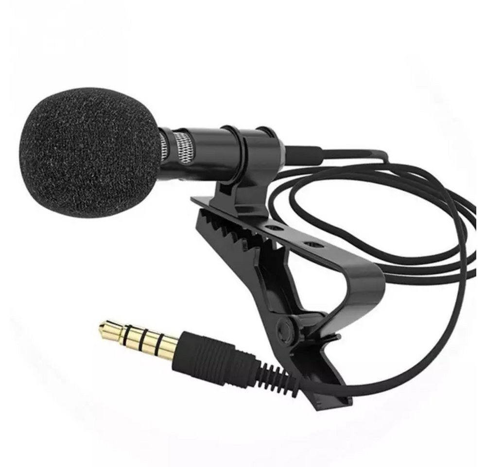 TradeNation Mikrofon Lavalier Ansteck Mikrofon 3.5mm Clip microphone Phone Laptop 1.5m (1-tlg), Ansteckclip