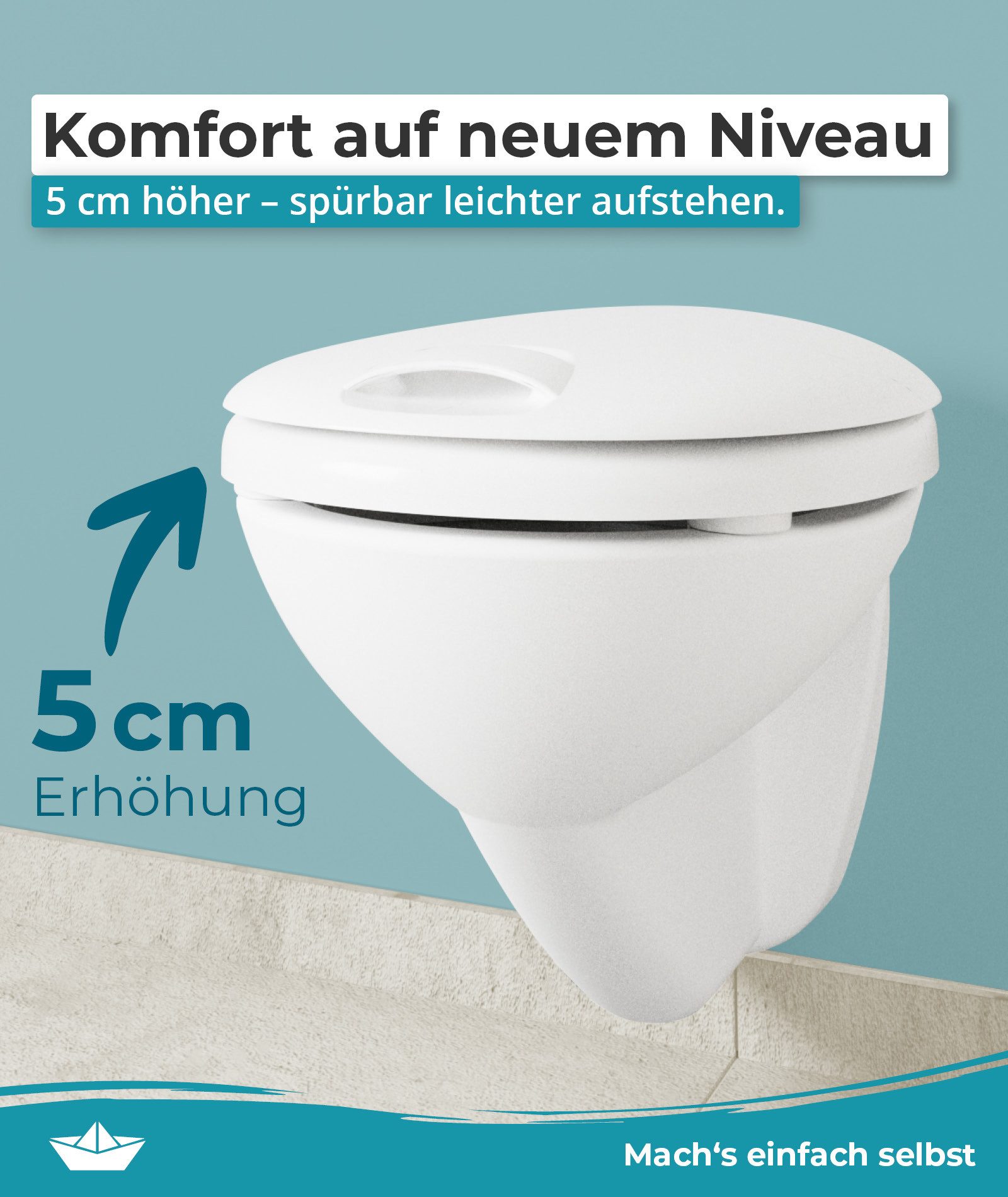 Calmwaters WC-Sitz Erhöht, +5cm Erhöhung, Griff, Absenkautomatik, Made in EU, 250 kg, 26LP6230