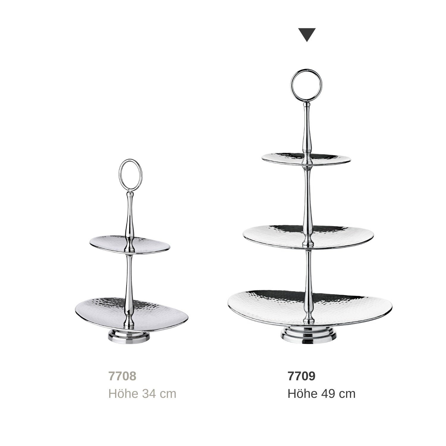 EDZARD Etagere Gulf, Edelstahl, Oval, Edelstahl, hochglanzpoliert, gehämmert, 3-stöckig, H 49 cm