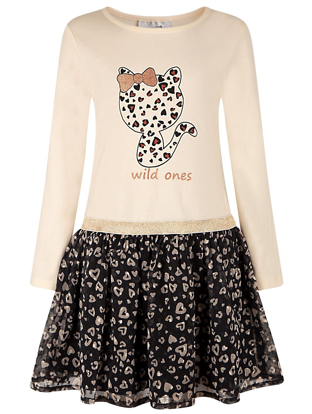 happy girls A-Linien-Kleid Happy girls Kleid wild ones Langarm Katze Herzen beige (kein Set, 1-tlg)