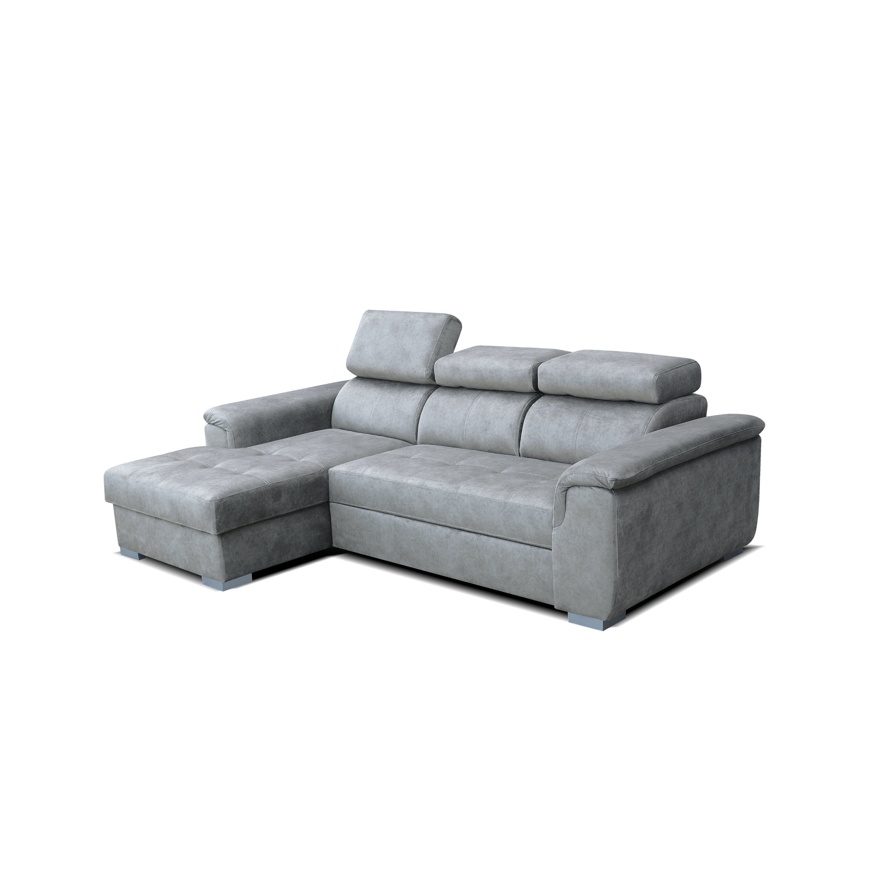 robin Ecksofa Silver L-förmiges Sofa mit Schlaffunktion Bettkasten Modulares Sofa
