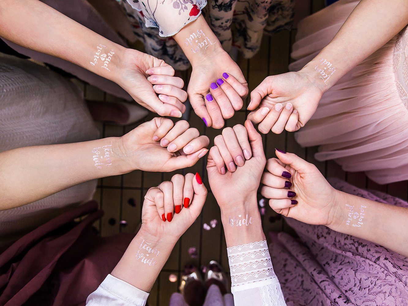 partydeco Schmuck-Tattoo, Temporäre Tattoos zum Aufkleben auf die Haut für JGA Rosegold