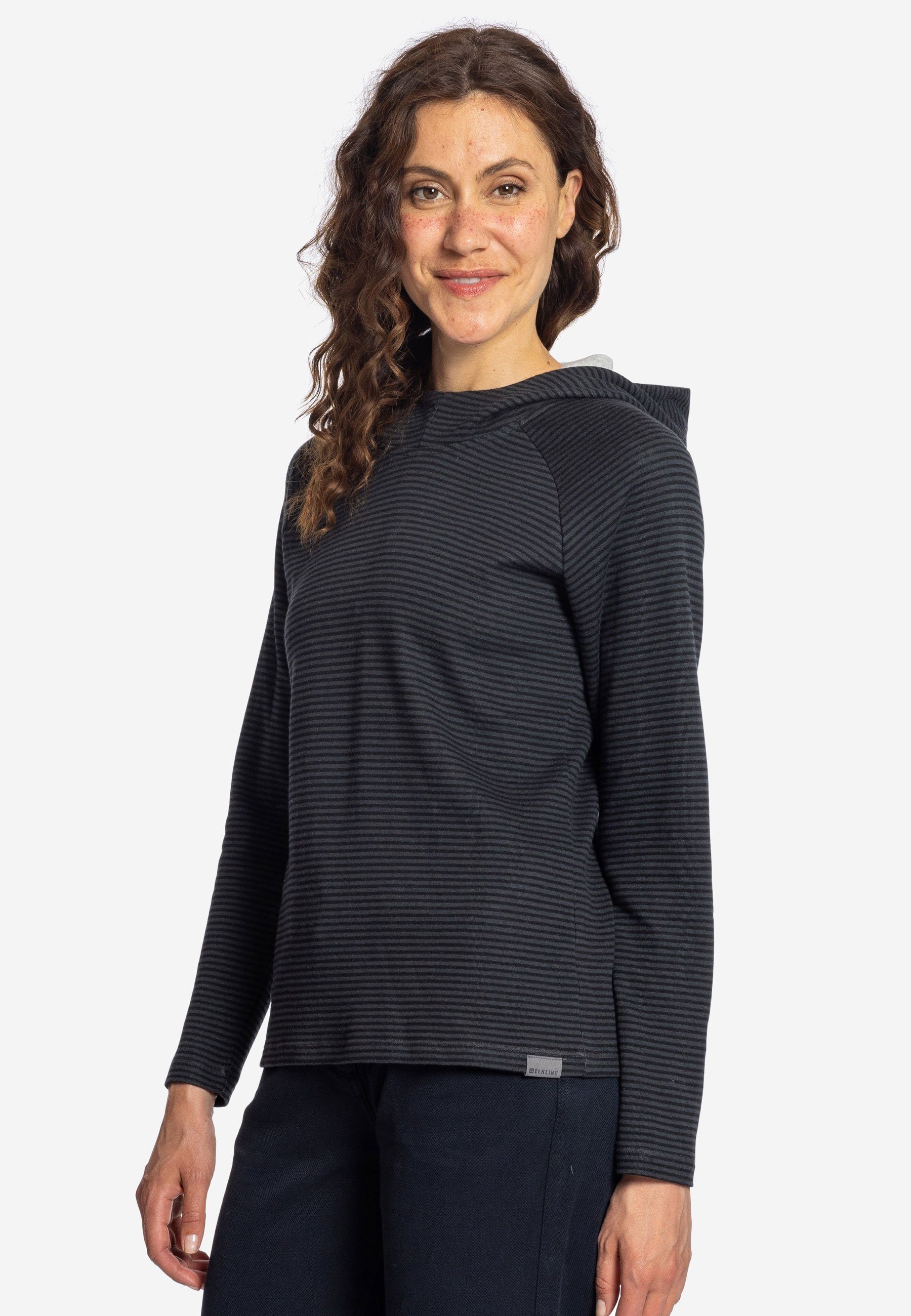 Elkline Hoodie Sweater - tailliert Streifen anthra leicht black Wetter Kapuzenpullover