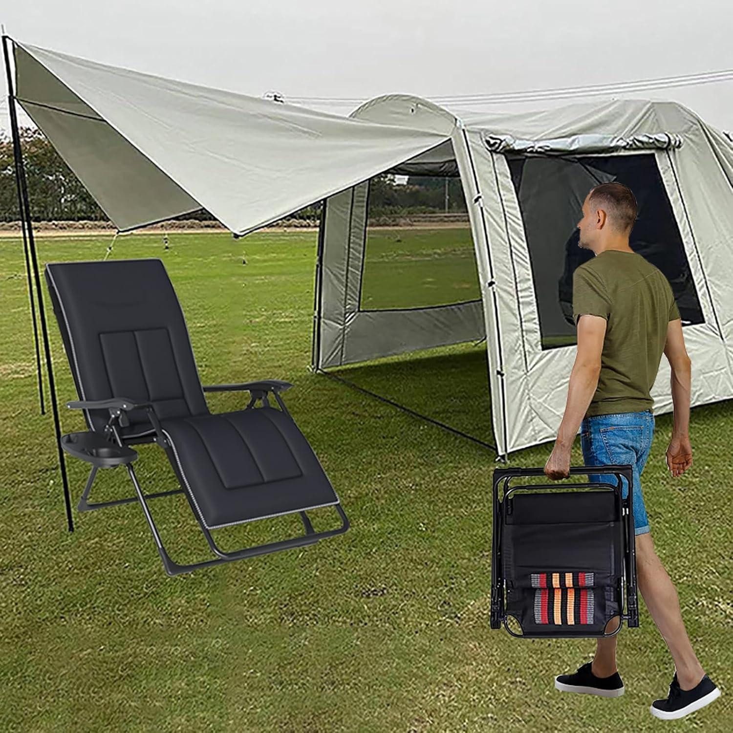 LuxusKollektion Gartenliege Liegestuhl klappbar wetterfest 150kg Getränkehalter Schwarz