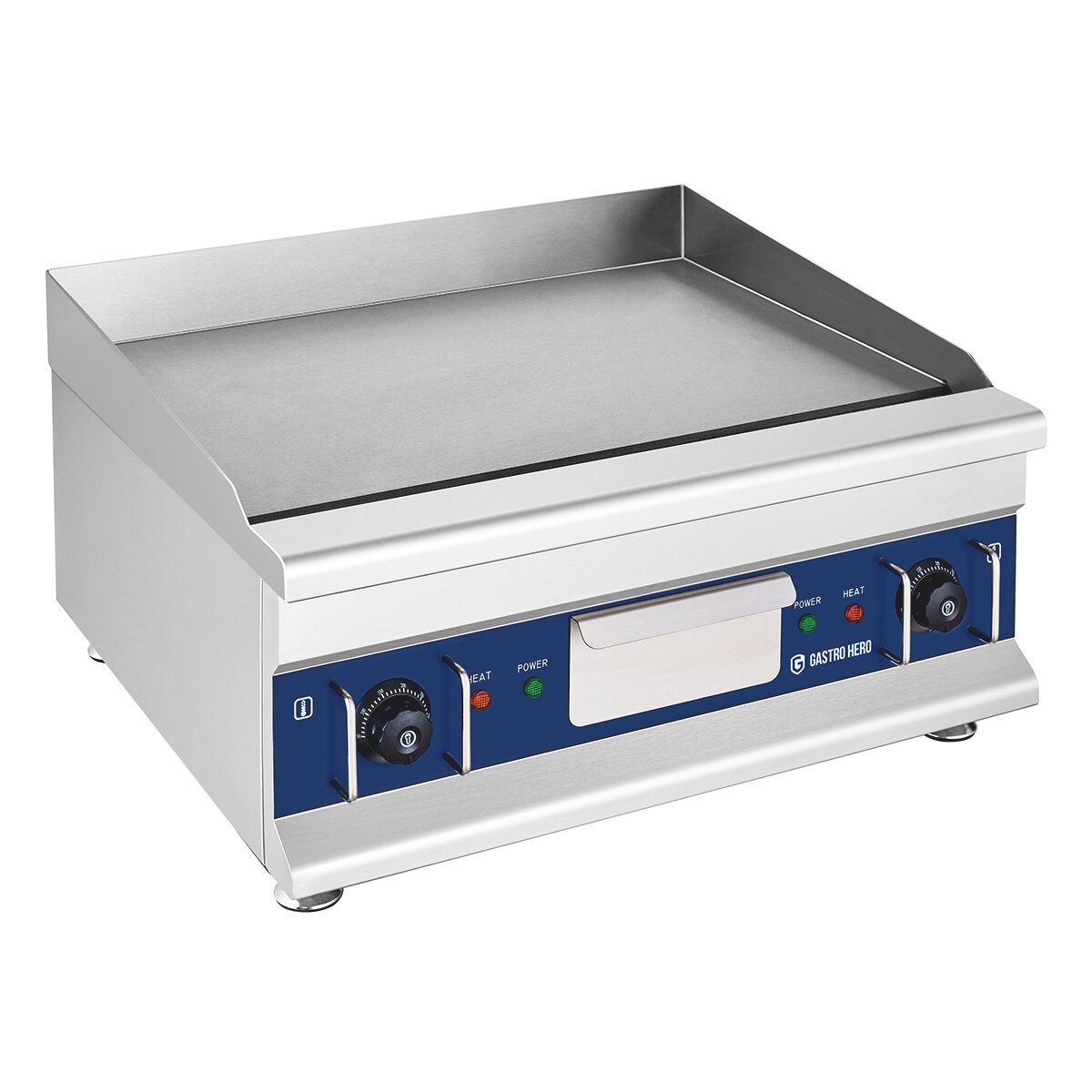 GastroHero Elektrogrill Elektro Grillplatte glatt 600 mm 5 kW Tischgerät Edelstahl, Fettfangrinne, Spritzschutz, frontseitige Bedienelemente