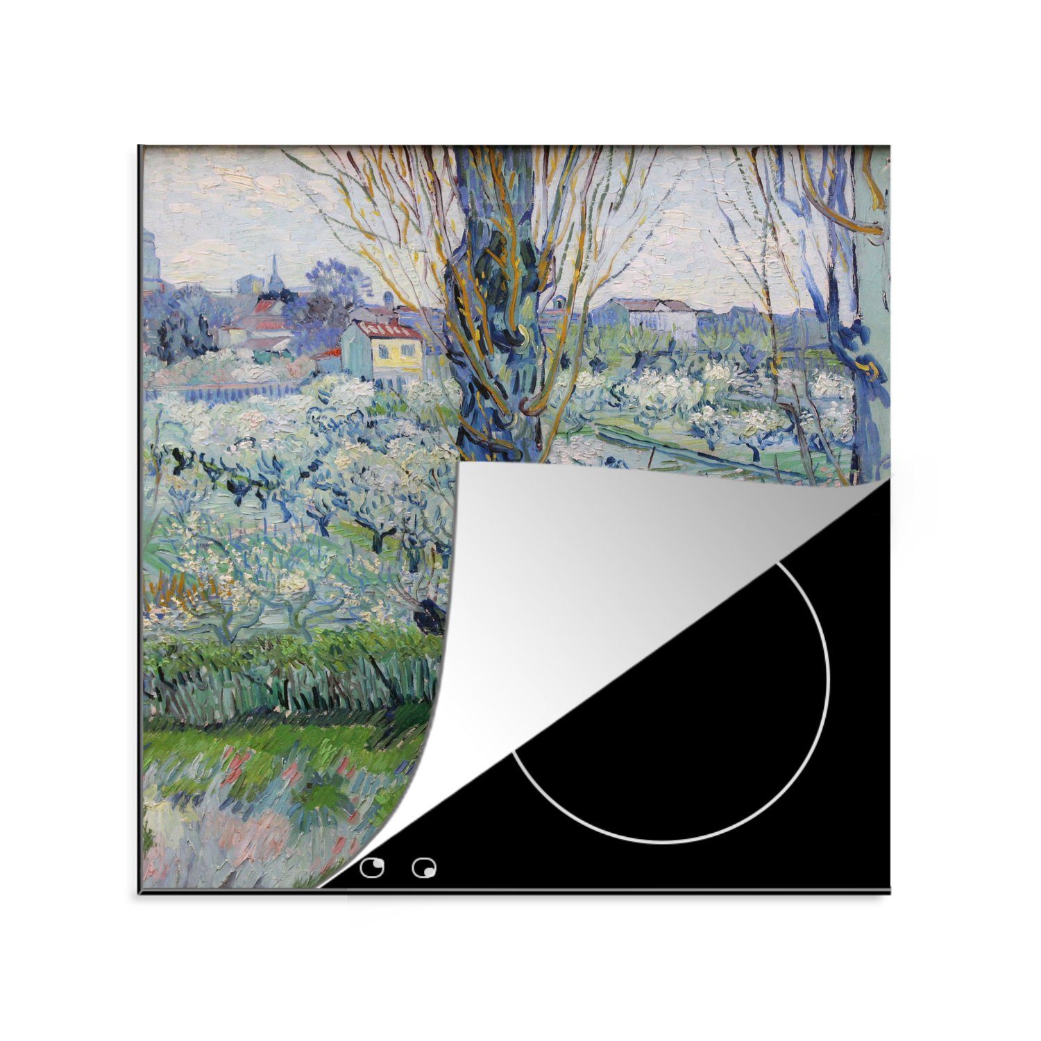 MuchoWow Herdblende-/Abdeckplatte Ansicht von Arles - Gemälde von Vincent van Gogh, Vinyl, (1 tlg), 78x78 cm, Ceranfeldabdeckung, Arbeitsplatte für küche