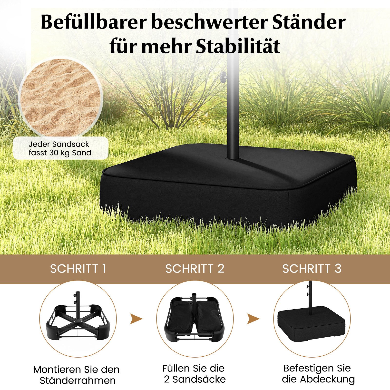 COSTWAY Sonnenschirm 400x200cm Gartenschirm, mit Ständer, günstig online kaufen
