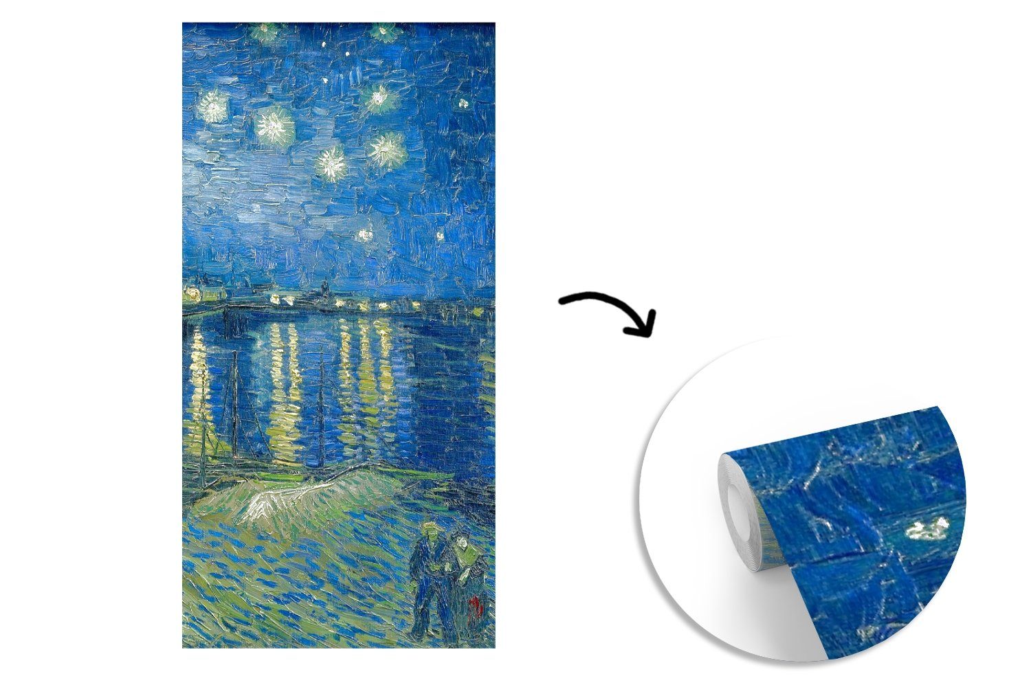 MuchoWow Fototapete Die Matt, Schlafzimmer Wohnzimmer Küche, Vliestapete (2 St), Vincent - Nacht van Gogh, für bedruckt, sternenklare Fototapete