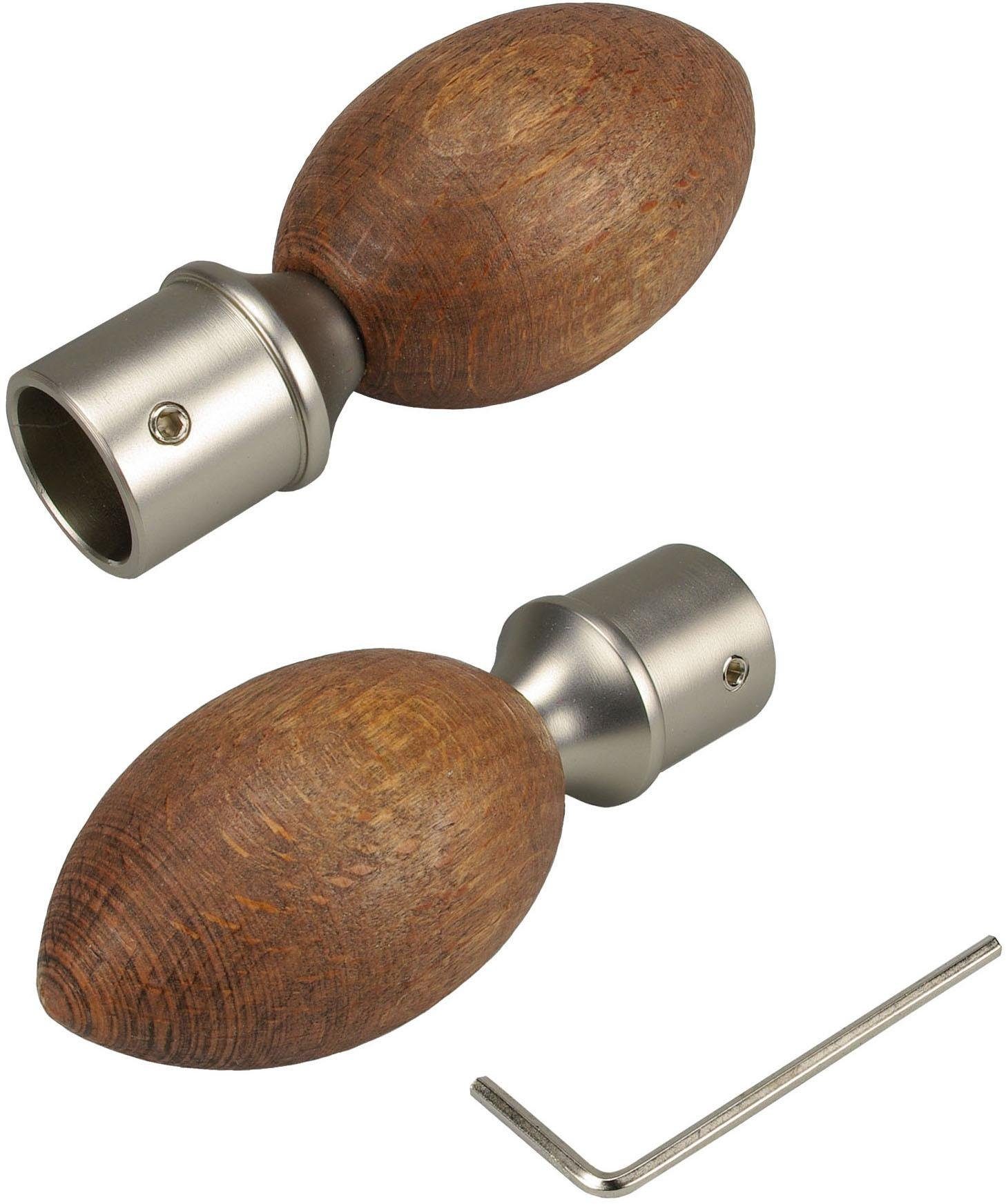 Gardinenstangen-Endstück Egg, Liedeco, Gardinen, (Set, 1-St), für Gardinenstangen Ø 16 mm nussbaum