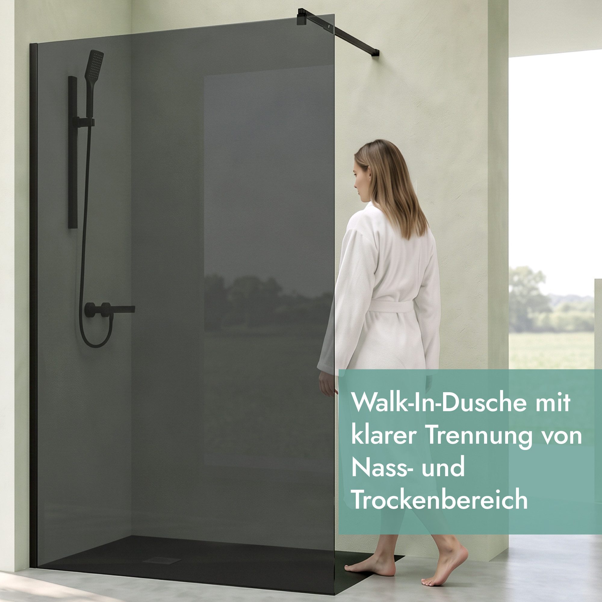 doporro Walk-in-Dusche Duschwand für Dusche Duschabtrennung schwarz Profil mit Nano Glas, Einscheibensicherheitsglas – Bild 2 von 5