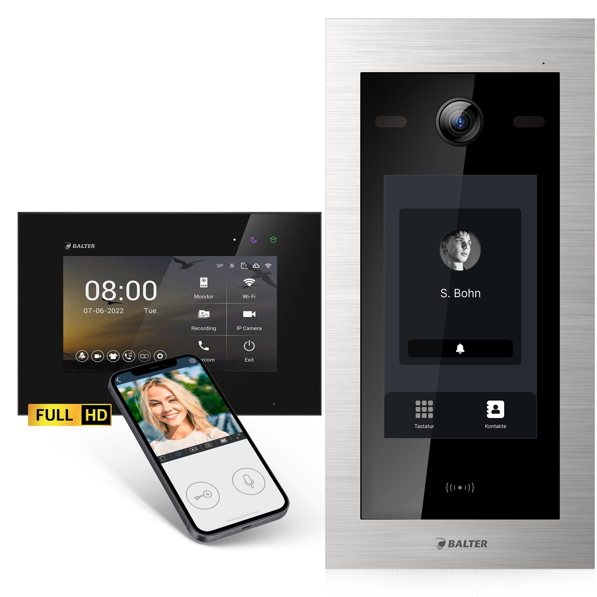Balter Video-Türsprechanlage Video Türsprechanlage, Touchscreen, RFID, 1 Familienhaus, 1x Monitor (Einfamilienhaus, 1-tlg., Komplettset, Touch Display, 175 Grad Weitwinkel, Full HD, RFID-Leser)