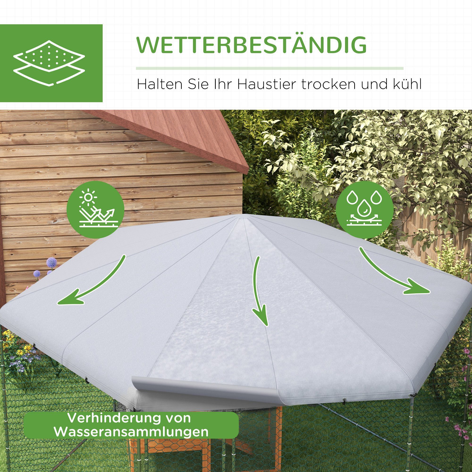 PawHut Hühnerstall Freilaufgehege Stahl, Hühnerkäfig mit Wasserabweisend Abdeckung, für 10-15 Hühner, Kleintiere, Grau – Bild 4 von 5