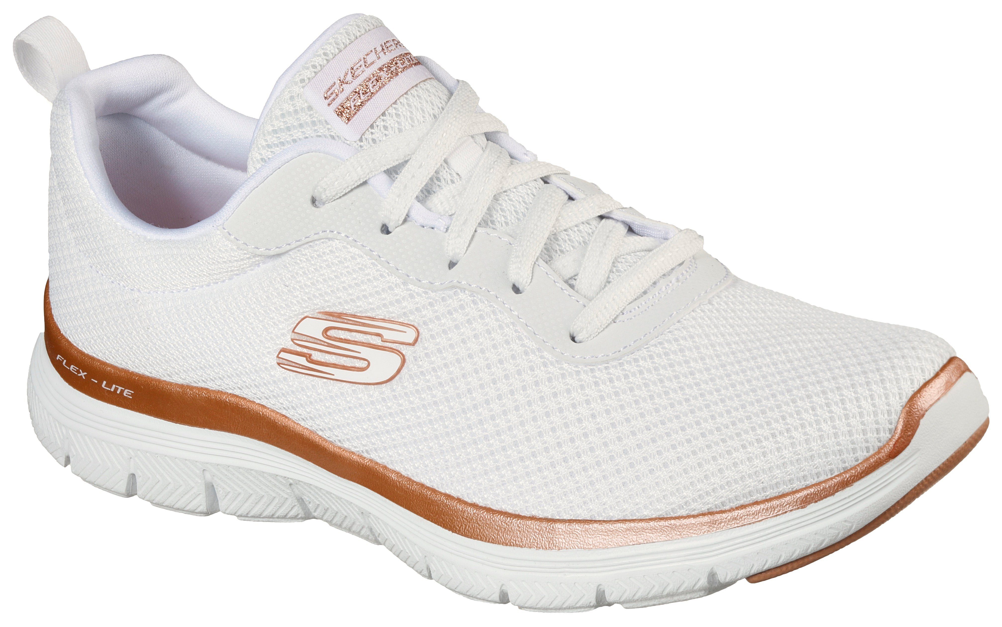 Skechers FLEX APPEAL 4.0 BRILLINAT VIEW Sneaker mit Air-Cooled Memory Foam Ausstattung weiß-roségoldfarben