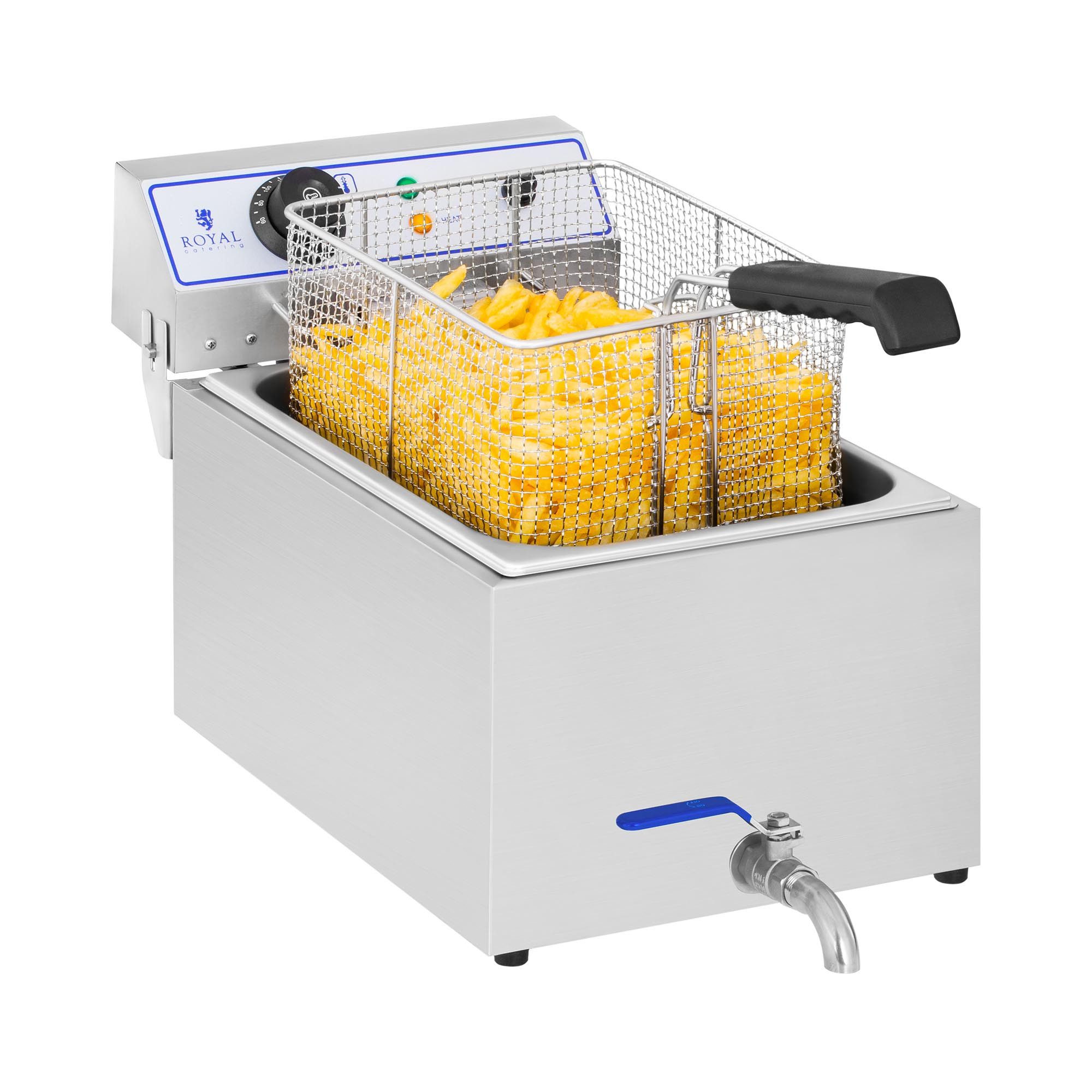 Royal Catering Fritteuse RCEF 15E, 3000 W, 17 L Edelstahl Ablasshahn Fritöse Profi