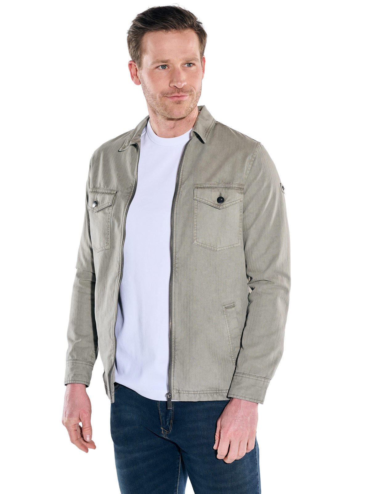 Engbers Langarmhemd Herren Kerniges Overshirt mit Zipper, Khaki
