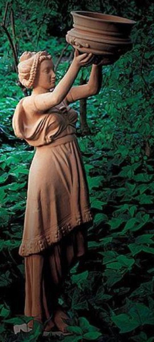 Casa Padrino Skulptur Luxus Jugendstil Deko Skulptur Frau mit Blumentopf Terracotta H. 140 cm - Prunkvolle Keramik Statue - Handgefertigte Deko Figur - Garten & Terrassen Deko Accessoires