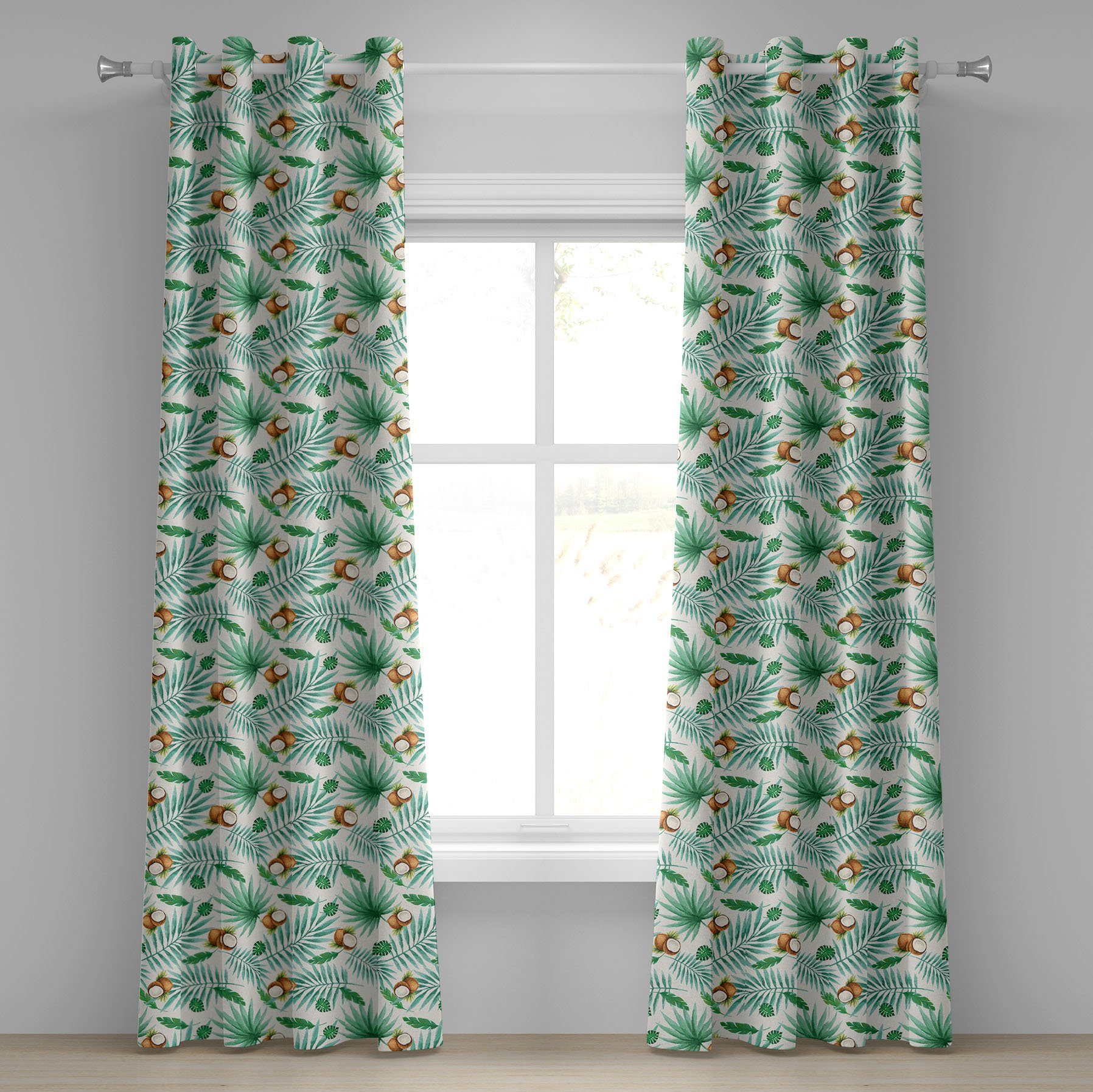 Gardine Dekorative 2-Panel-Fenstervorhänge für Aquarell Wohnzimmer, Schlafzimmer Coconut Aloha Hawaii Abakuhaus