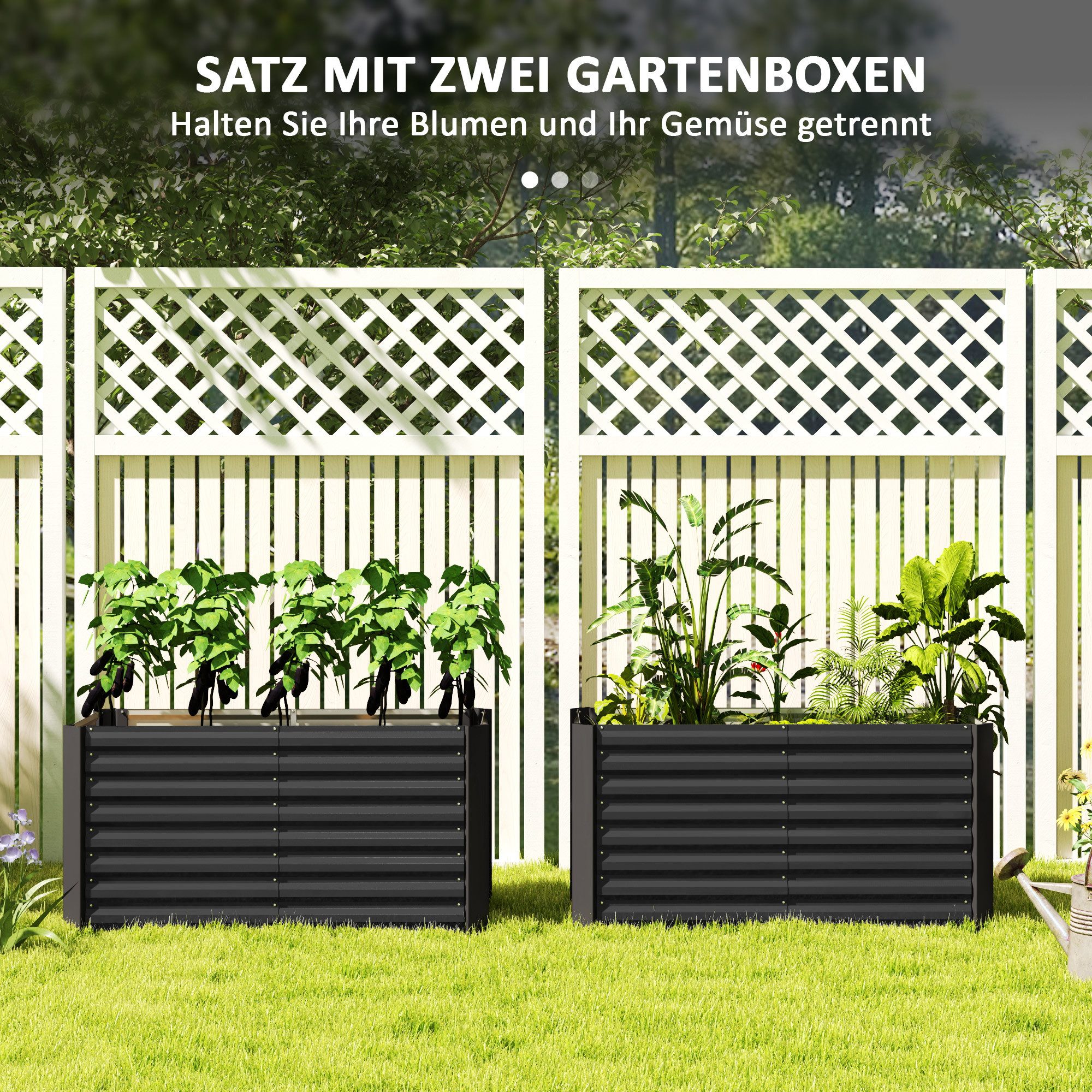 Outsunny Hochbeet Blumenhochbeet witterungsbeständig Pflanzbeet verzinkter Stahl (Pflanzkasten, 1 St., Gemüsebeet), für Terrasse & Garten, 120 x 60 x 60 cm – Bild 4 von 5