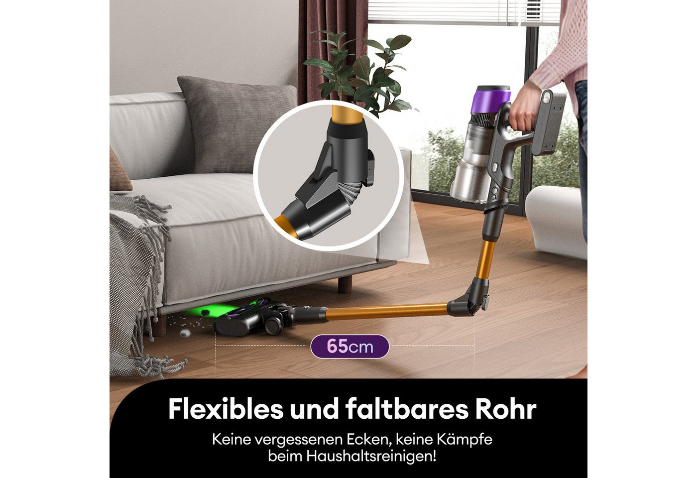 Ultenic Akku-Stielstaubsauger Akkustaubsauger,78000PA/650 W/Zero-Tangle-Bodenbürste, 650,00 W, beutellos, Anti-Tangle Bodenbürste für Hartböden Teppiche Tierhaare
