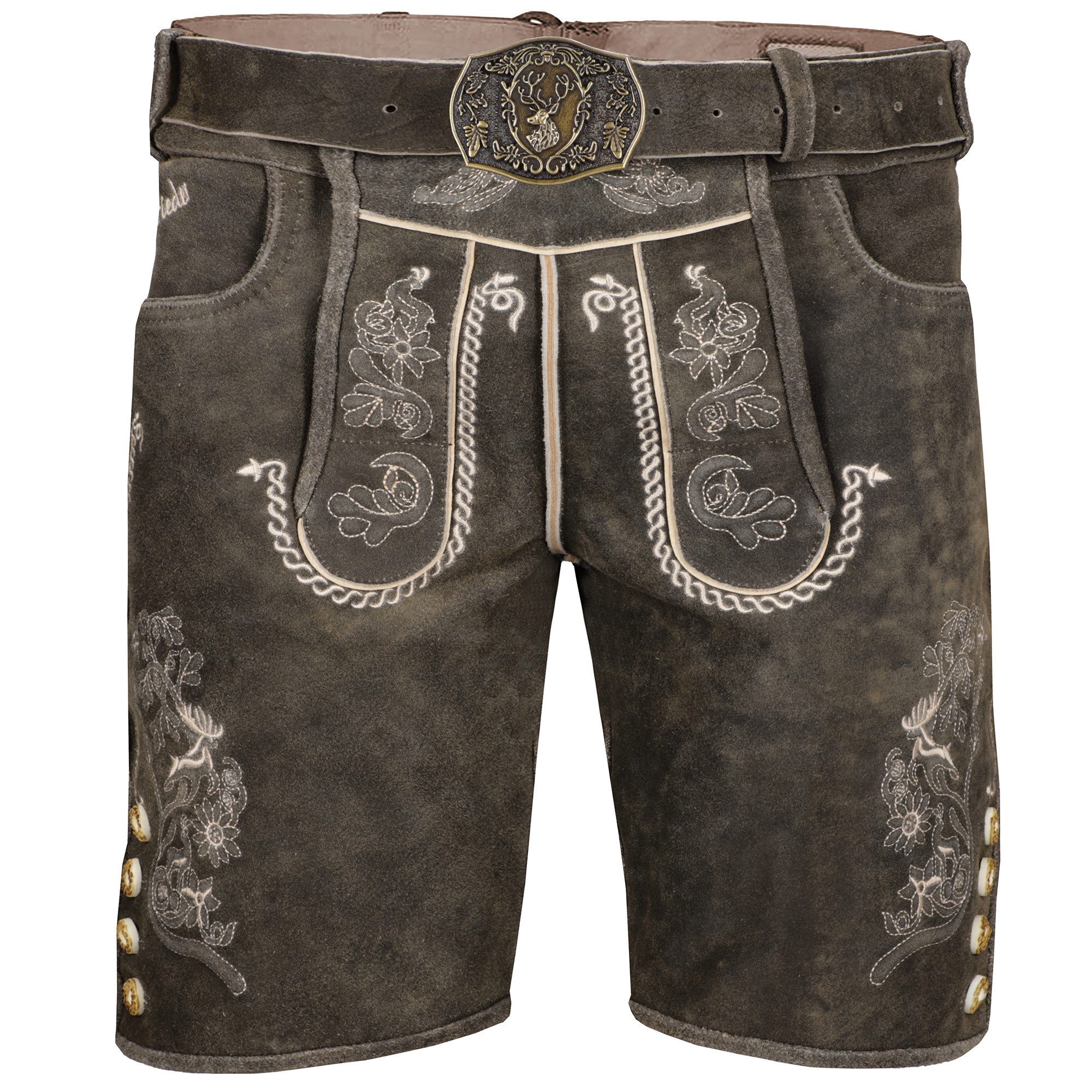 Falkenrieder Trachtenlederhose mit Gürtel - 100% Rindsleder - Bayerische Lederhose Herren Kurz - Wien Handgemacht aus echtem Wildbockleder - Für Dein Oktoberfest Outfit