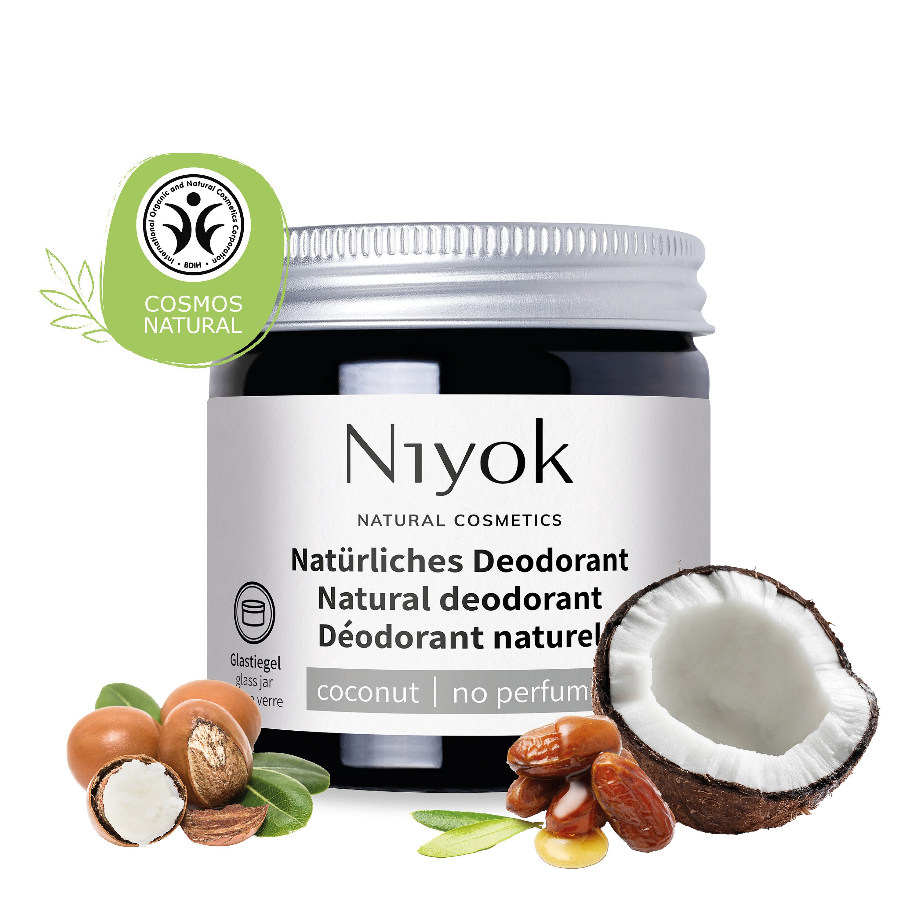 Niyok Deo-Creme 2-in-1 anti-transpirant, Schutz vor Geruch & Schweiß, ohne Alluminium, Kokos Ohne Parfüm, Deodorant Creme Unisex, Feste Deo Creme, vegan